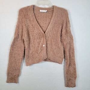 Jonathan Simkhai Women Cardigan Fuzzy Eyelash Knit Crop Size Medium Pink